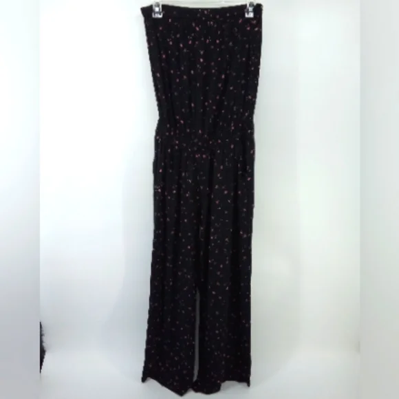 Aritzia Sunday Best Taggie Black Jumpsuit S Roses Floral Pull On Strapless - Picture 6 of 15